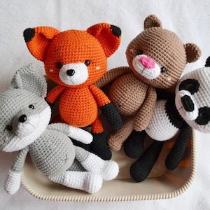 handmade crochet woodland animals Fox wolf bear panda Sensory plush handheld plush adhd Special Needs Toy easter basket stuffers toddler image 2