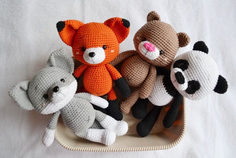 handmade crochet woodland animals Fox wolf bear panda Sensory plush handheld plush adhd Special Needs Toy easter basket stuffers toddler image 2