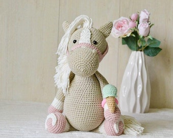 Horse Stuffed Animal for Baby Girl Handmade beige pink holding hands baby girl new baby gift easter basket stuffers kids gift