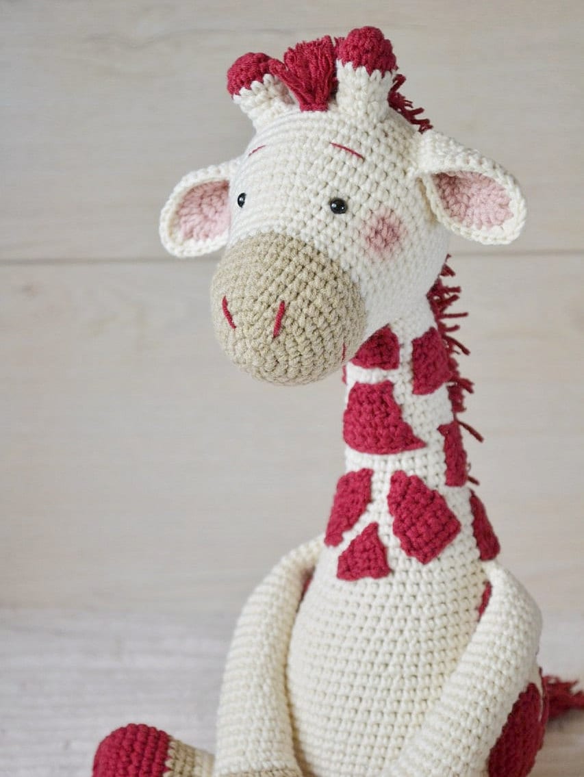 Crochet Giraffe Stuffed Animal Maroon Giraffe Doll Safari Etsy