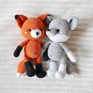 Personalize Stuff Animal Fox or Wolf Crochet Animals Stuffed Animal for Baby holding hands baby girl new baby gift easter basket stuffers Fox + Wolf