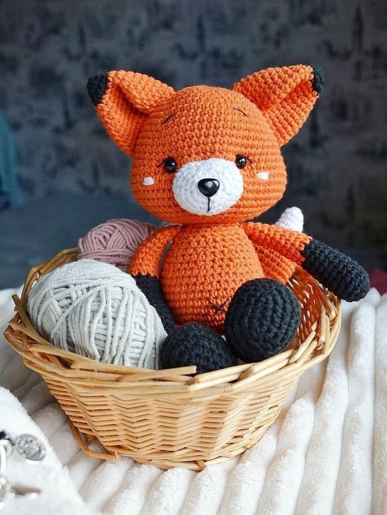 Personalize Stuff Animal Fox or Wolf Crochet Animals Stuffed Animal for Baby holding hands baby girl new baby gift easter basket stuffers image 5