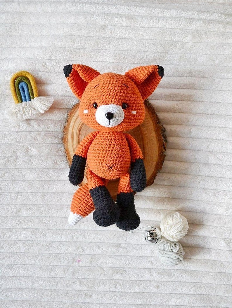 Personalize Stuff Animal Fox or Wolf Crochet Animals Stuffed Animal for Baby holding hands baby girl new baby gift easter basket stuffers image 4