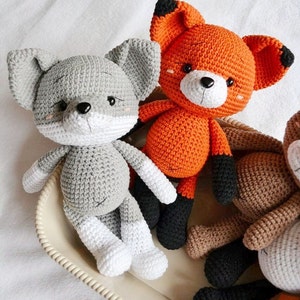 handmade crochet woodland animals Fox wolf bear panda Sensory plush handheld plush adhd Special Needs Toy easter basket stuffers toddler image 5