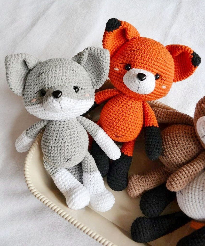 handmade crochet woodland animals Fox wolf bear panda Sensory plush handheld plush adhd Special Needs Toy easter basket stuffers toddler image 5