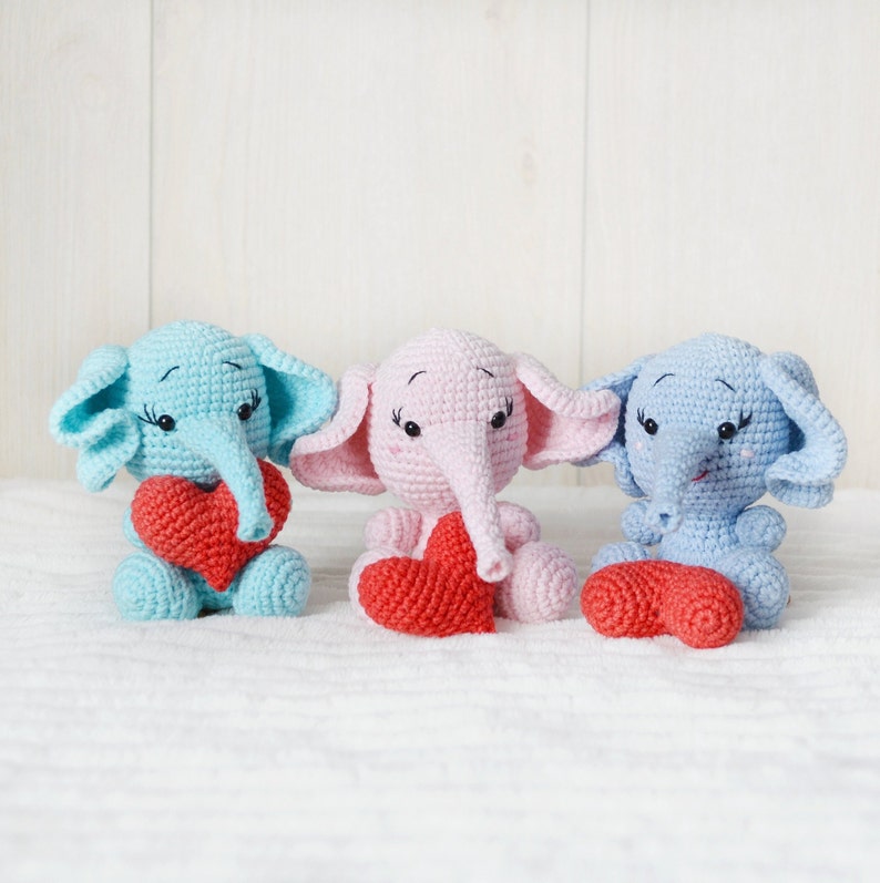 Personalised First Mum Gift Blue crochet elephant with red heart for girl baby boy blue Easter basket stuffers zdjęcie 8