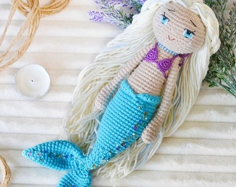 Personalized mermaid stuffed doll turquoise crochet Handmade gifts for baby girl easter basket stuffers toddler kids gift