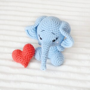 Personalised First Mum Gift Blue crochet elephant with red heart for girl baby boy blue Easter basket stuffers zdjęcie 3