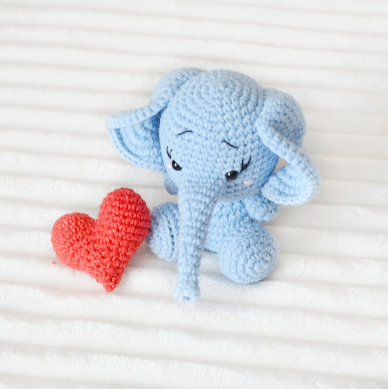 Personalised First Mum Gift Blue crochet elephant with red heart for girl baby boy blue Easter basket stuffers zdjęcie 3