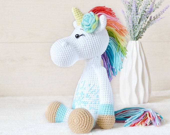 Unicorn Personalised stuffed animal White rainbow Stuff for girls large easter basket stuffers toddler kids gift handmade