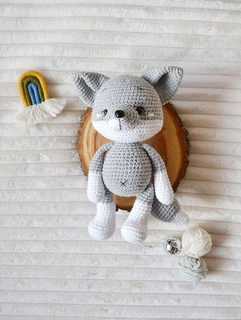 Personalize Stuff Animal Fox or Wolf Crochet Animals Stuffed Animal for Baby holding hands baby girl new baby gift easter basket stuffers image 10