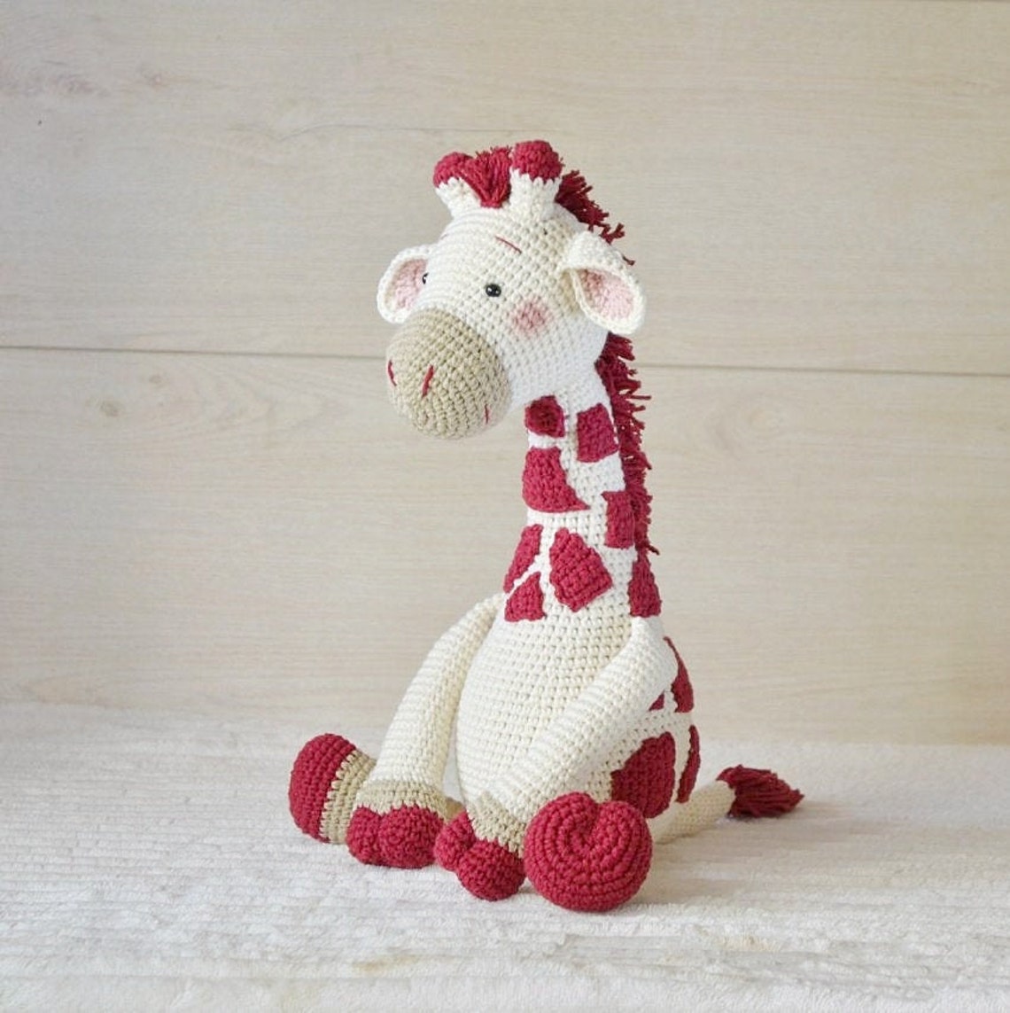 Crochet Giraffe Stuffed Animal Maroon Giraffe Doll Safari Etsy