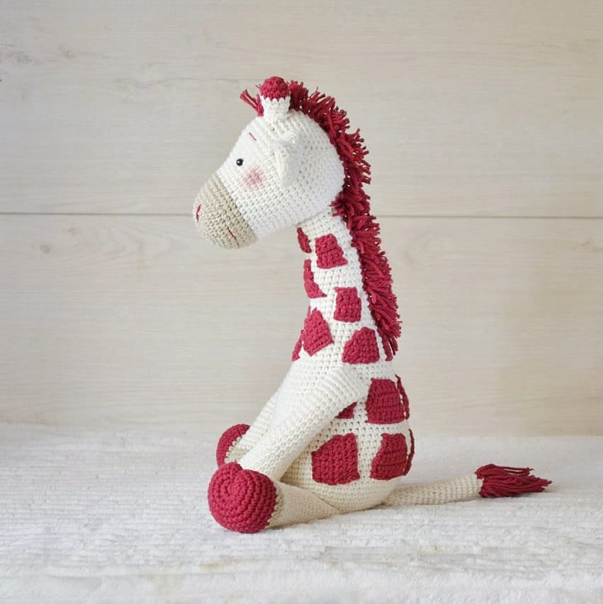 Crochet Giraffe Stuffed Animal Maroon Giraffe Doll Safari Etsy