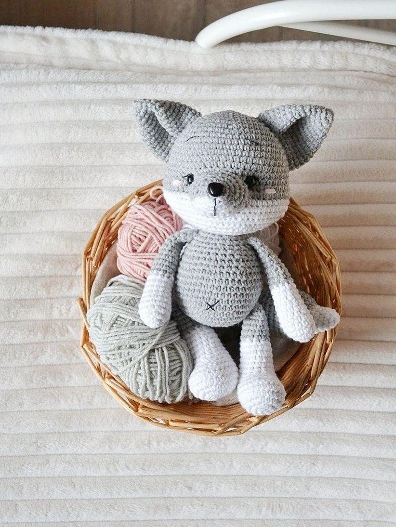 Personalize Stuff Animal Fox or Wolf Crochet Animals Stuffed Animal for Baby holding hands baby girl new baby gift easter basket stuffers Wolf