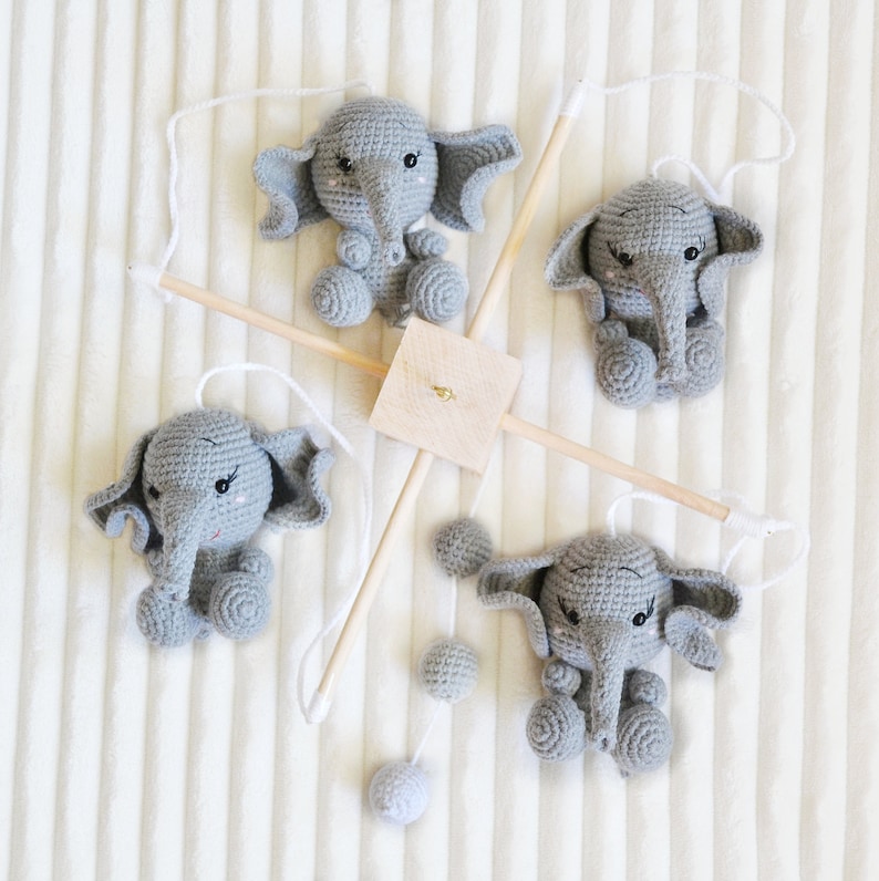 Baby Mobile Elephants Crochet Elephants Crib Nursery Decor Etsy