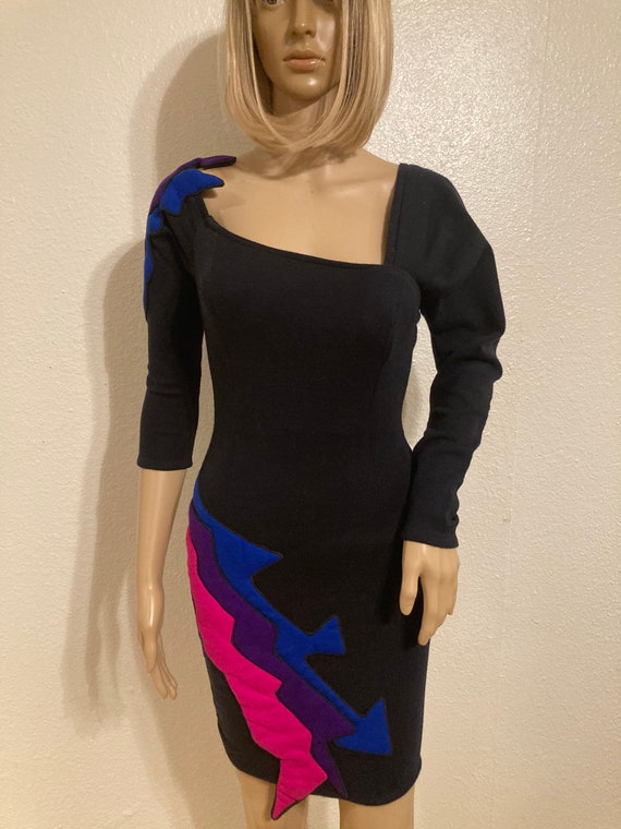 90s Knit Arrow Abstract Quilted Dress - image 1
