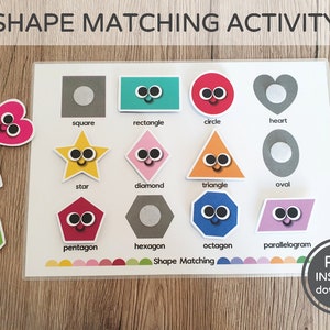 Shapes Matching game, Shape Matching Activity for Toddlers, Learning Shapes  Toddler Busy Book pintable Homeschool toddler printable activity