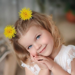 Dandelion floral hair ties Baby girl dandelion hair ties Yellow dandelion headpiece Yellow hair ties  Spring floral hair accessory for girls