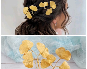 Ginkgo hair pins Gold Ginkgo leaf hair pins Ginkgo leaf hair pin Gingko jewelry Ginkgo bobby pins Wedding floral hair piece