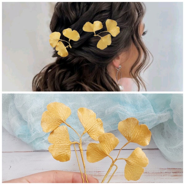 Ginkgo hair pins Gold Ginkgo leaf hair pins Ginkgo leaf hair pin Gingko jewelry Ginkgo bobby pins Wedding floral hair piece