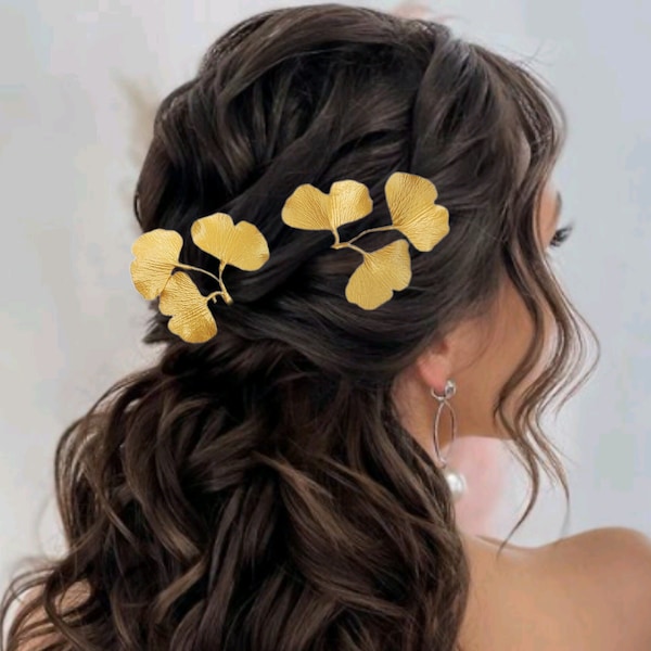 Ginkgo leaf hair pins Gold ginkgo leaf hair pin Gingko jewelry Ginkgo bobby pins Wedding floral hair piece