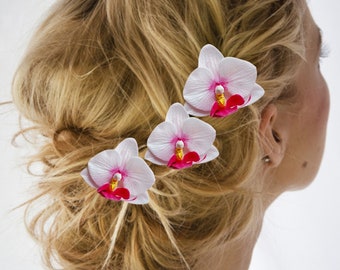 Orchid hair pins Hawaii hair white orchid flower Tropical headpiece Tropical wedding  White Orchid hair pins Tropical hair flowers