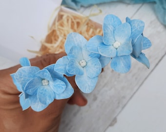 Blue hydrangea Flower hairpins Hydrangea Small blue flowers Floral hair pins Wedding flower hair pins Hydrangea Wedding Wedding flower pin