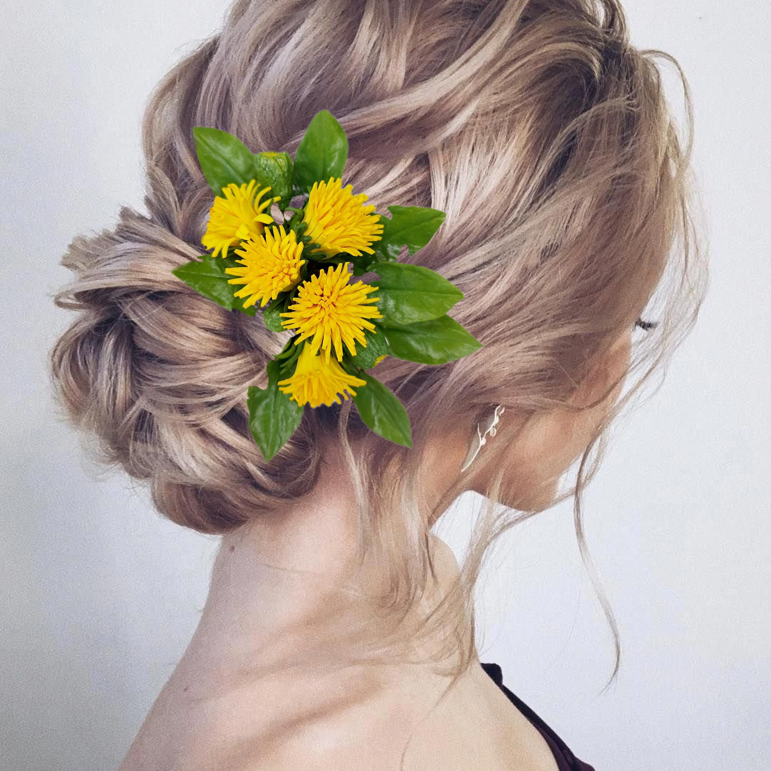 Dandelion floral hair comb Yellow dandelion headpiece Wildflower hair comb Yellow flower hair comb Dandelion hair clip Yellow hair flower