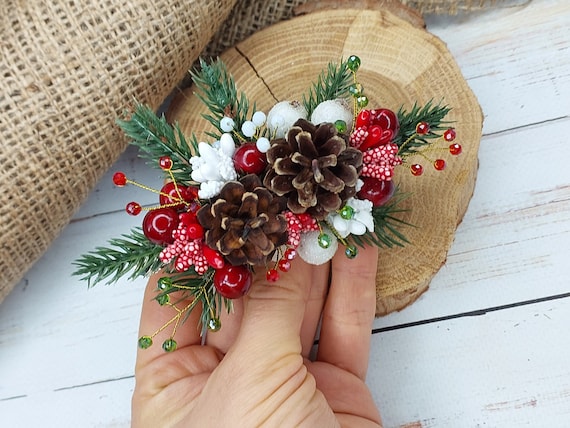 Winter Wedding Hairpiece Christmas Bridal Hair Pine Cones Headpiece Winter Bridal Christmas Hair Clip Winter Wedding Hair Accessories Etsy