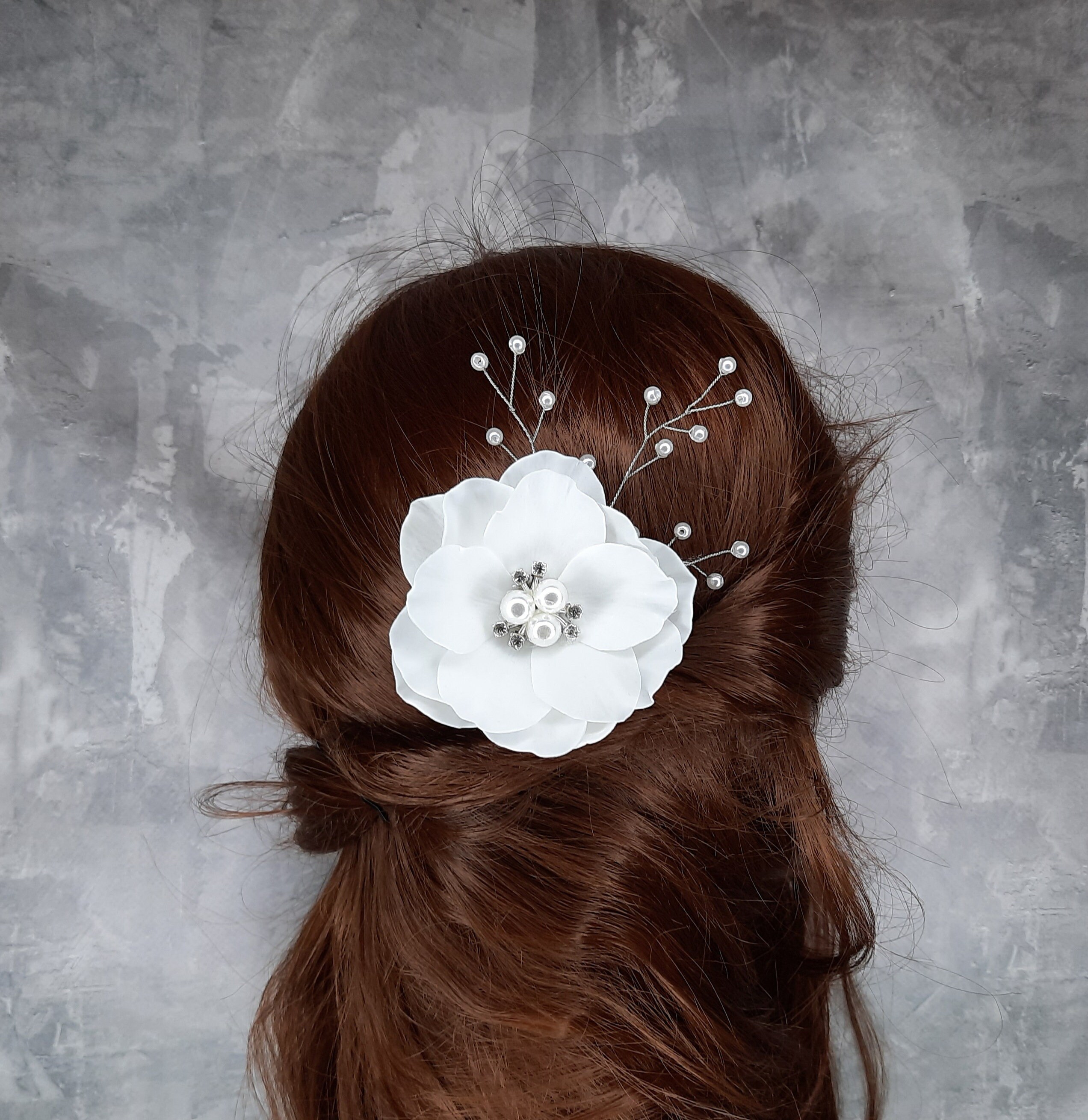 White hair flowers Bridal flower headpiece Romantik wedding Etsy
