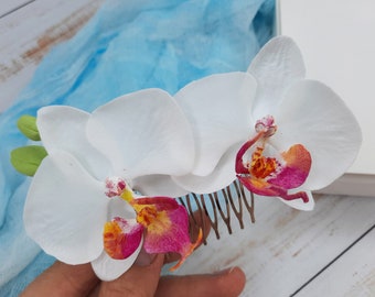 White orchid hair comb Hawaii hair white orchid flower Tropical hair flowers Tropical headpiece
