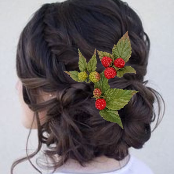 Raspberry bobby pin Woodland headpiece Garden wedding Berry hair jewelry  Woodland wedding Boho wedding Raspberries headpiece