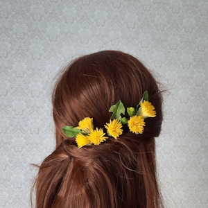 Dandelion floral hair pins Yellow dandelion headpiece Yellow hair pins Dandelion hair clip