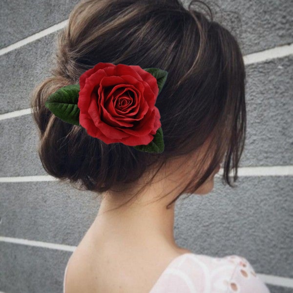 Rose hair clip Red flower hair clip Red rose brooch Rose wedding hair clip Wedding floral hair piece rose hair clip