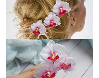 Tropical hair pin Orchid hair pins Hawaii hair white orchid flower Tropical headpiece White Orchid hair pins Tropical hair flowers