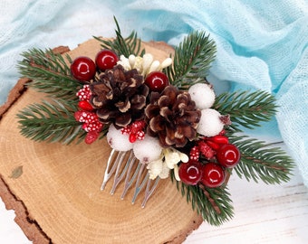 Winter wedding hairpiece Christmas bridal hair Pine cones headpiece Winter bridal Christmas hair comb Winter wedding hair accessories