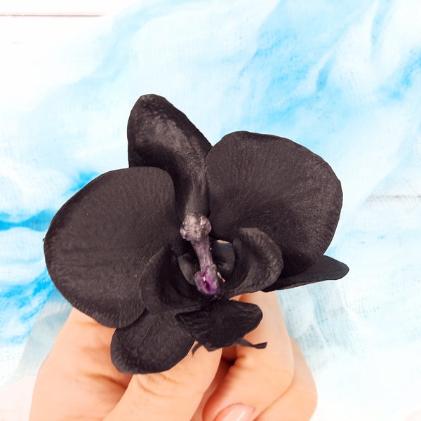 Black orchid hair pin Tropical headpiece Tropical wedding Black flower headpiece Tropical headpiece