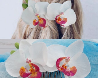 Tropical headpiece White orchid hair comb Hawaii hair white orchid flower Tropical hair flowers Tropical hair clip Orchid headpiece