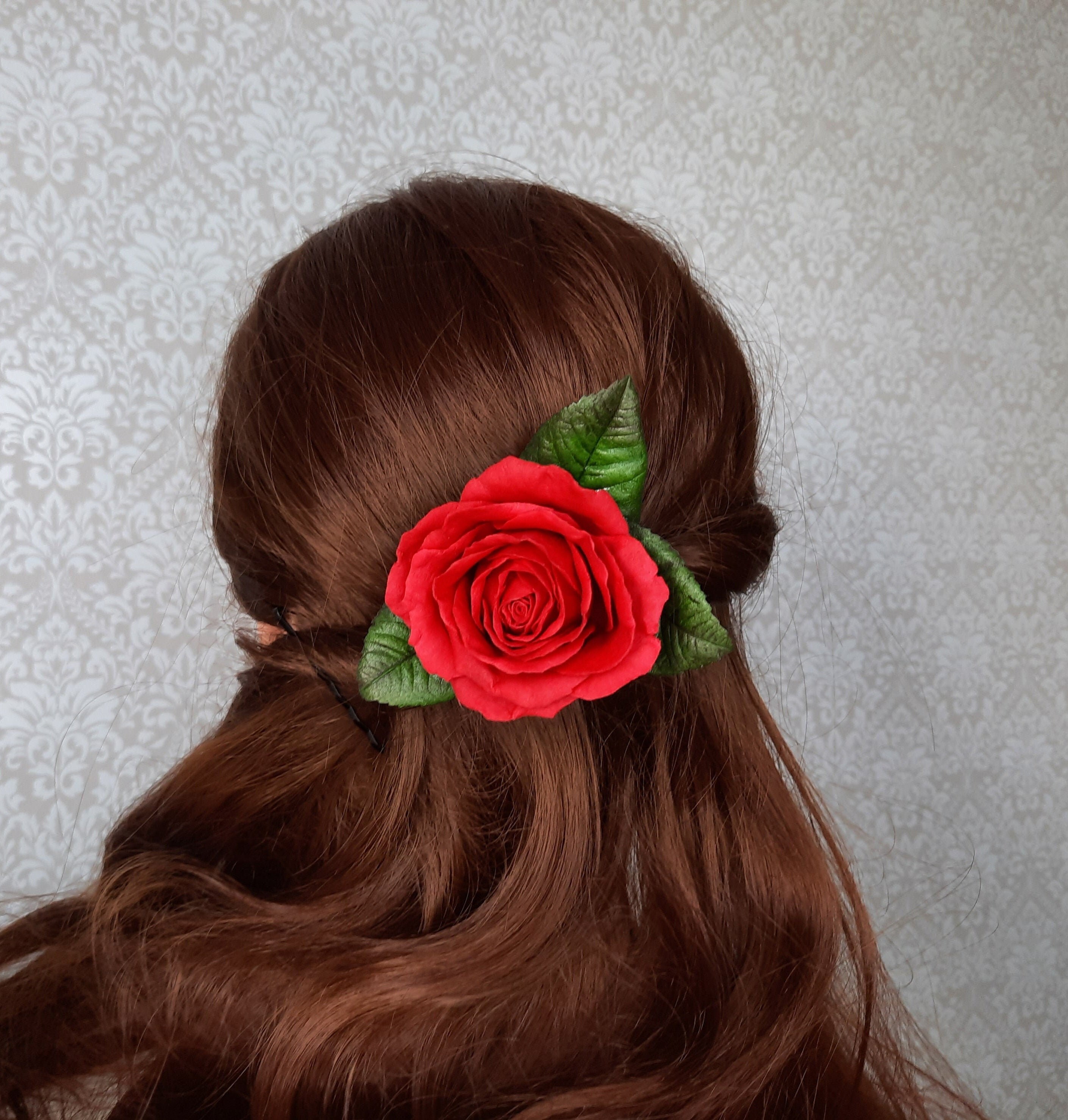 Red flower hair piece deals