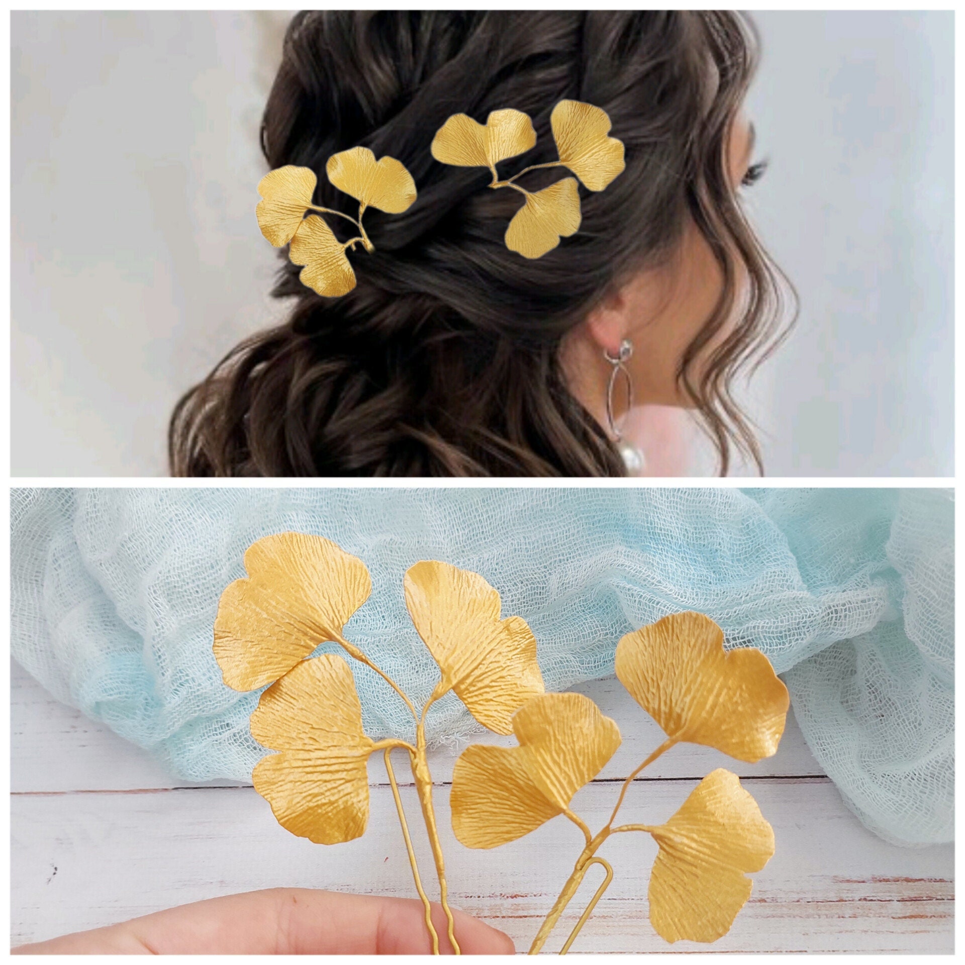 Be Something New Large Gold Flowers Hair Pin Set with Leaves