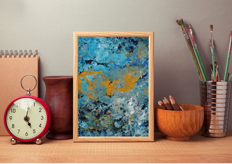 Marble Painting Blue and Brown Large Wall Art Modern Art Etsy