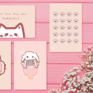 Mini impresiones Kawaii, Impresión de gatos, Postales bonitas, Arte Kawaii, Postales Kawaii, Regalo bonito