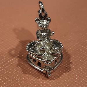 Vintage sterling silver teddy bear picnic charm (opens to reveal a secret)