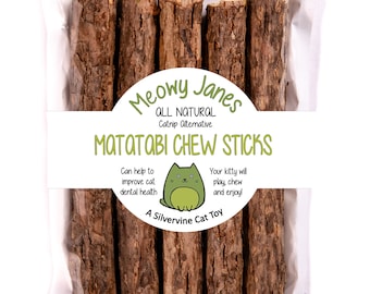 Palitos masticables Matatabi extragrandes: Juguete natural de vid plateada para gatos / Opción más gruesa / Para gatos grandes y masticadores fuertes