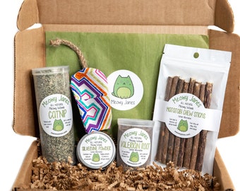 Catnip Alternative Variety Box - Catnip, Valerian, Silvervine Powder, Matatabi Sticks and Refillable Toy - Gift Set for Cats