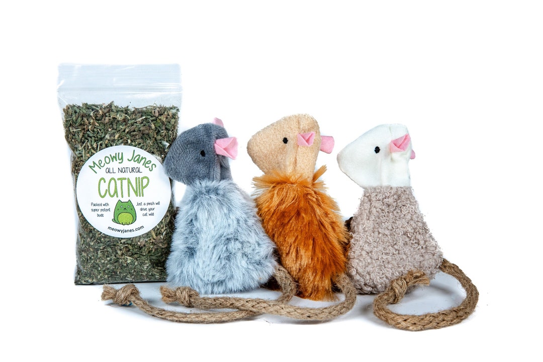 Refillable Fuzzy Mouse Pack Cat Toy With Choice of Catnip or