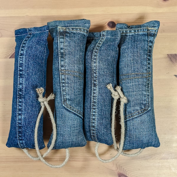 Tough Catnip Kicker | Recycled Denim, Jute Tail & Rattle | Stuffed with Quarter Pound of Super Potent Catnip! | Cat Kicker Toy Upcycled