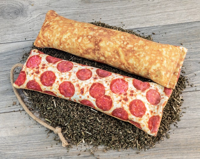 100% Catnip Tough Kicker - Pizza Slice Cat Toy - Thick Canvas & Jute Tail - Filled with 1/4 LB of Catnip
