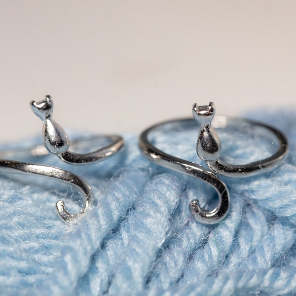 Two Pack Knitting Crochet Yarn Guide Ring | 2x | Cat Ring | Adjustable | Tension Helper | Knuckle Assistant | 925 Sterling Silver Plated