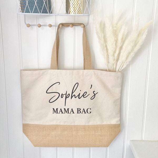 Personalised Mama Bag, XL Organic Jute Tote Bag, Weekend Bag, Customised Shopper Bag, Mama Bag, Birthday Gifts, Gifts for her, Gifts for Mum